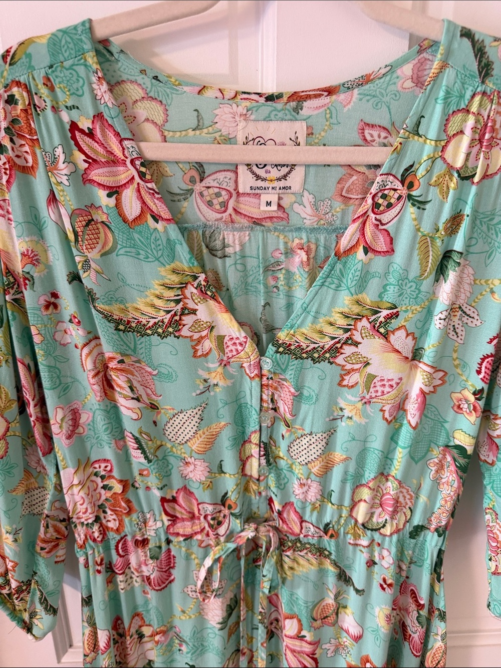 Anthropologie Sunday Mi Amor Boho Chic Floral Tiered Maxi Dress Cottagecore M - Picture 6 of 10